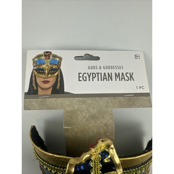 Gods And Goddesses Egyptian Mask Costume Gold Snake Head Elastic Strap New - Picture 2 of 7